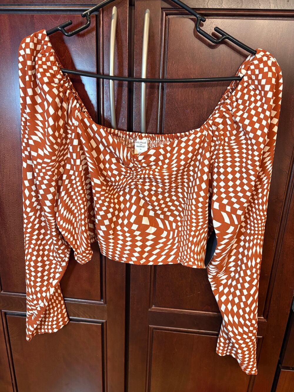 Melrose and Market XL Rust Geometric Square Neck Blouse NWT